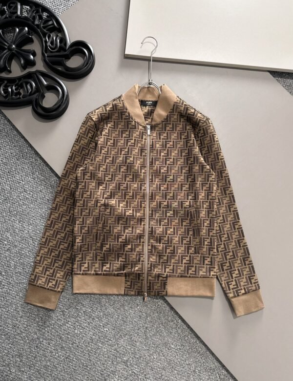 FND All-Over Pattern Zip-Up Jacket - Brown