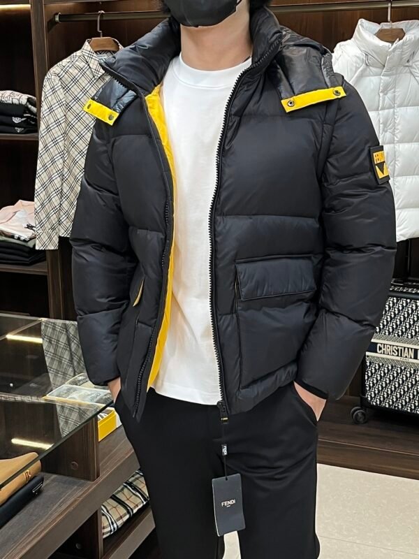 FND Hooded Puffer Jacket with Contrast Lining - Black